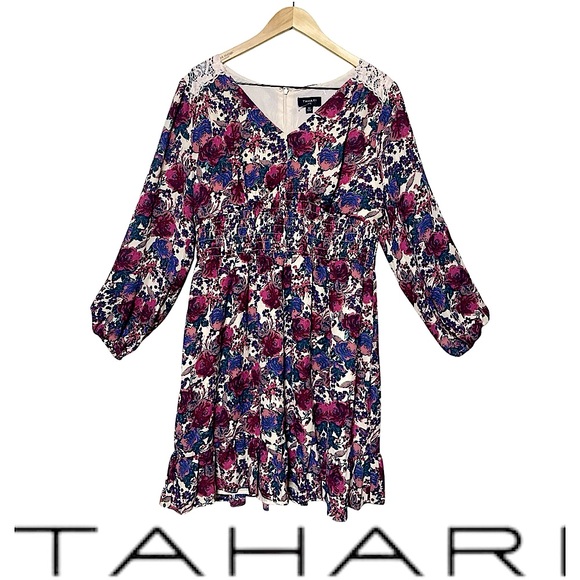 Tahari ASL Women's Puff Sleeve Floral Dress 12 - Picture 1 of 7